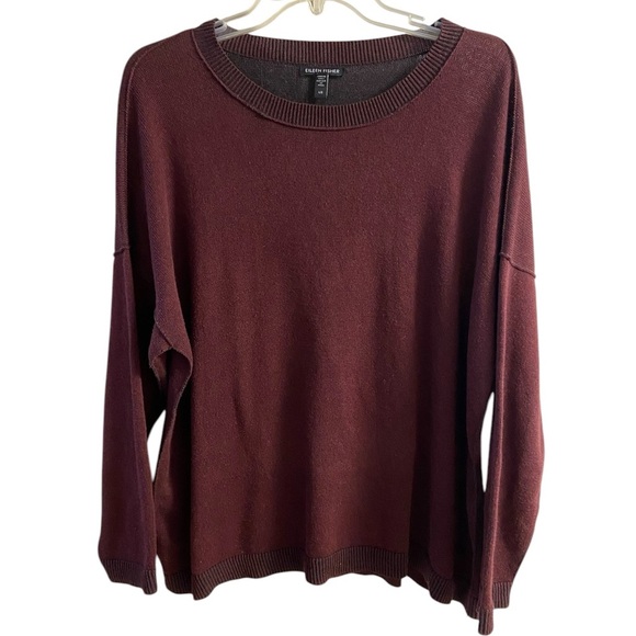 Eileen Fisher‎ sweater crewneck pullover maroon boxy Large - Picture 1 of 7